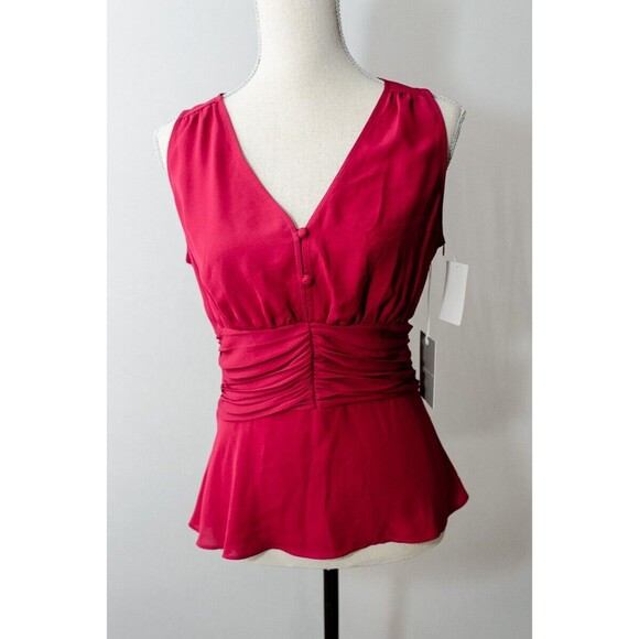 Chelsea 28 Pink Sleeveless Blouse V Neck Button Front Burgundy Berry Med Barbie - Picture 1 of 8